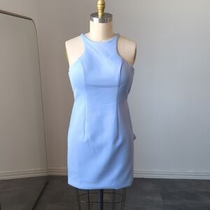 Jadore Evening Halter Open Back Mini Dress Light Blue Sz 12 Tie Ruffles